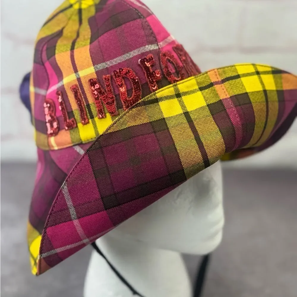 Gucci Kids Blind for Love Plaid Wide Brim Hat Sequin Floral Small NEW